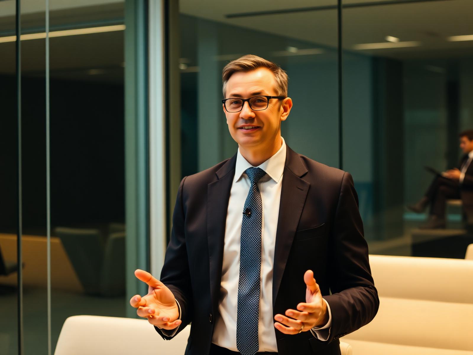International executive leading a boardroom discussion